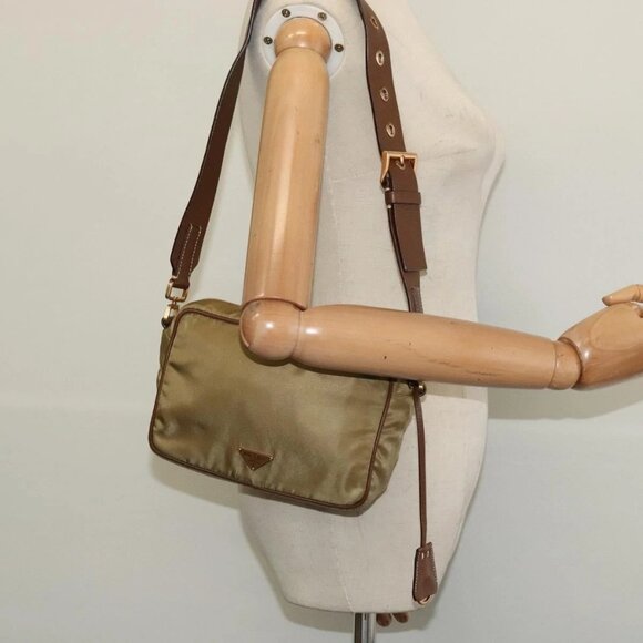 PRADA Shoulder Bag Nylon Beige Gold Auth 138224 - Picture 3 of 16